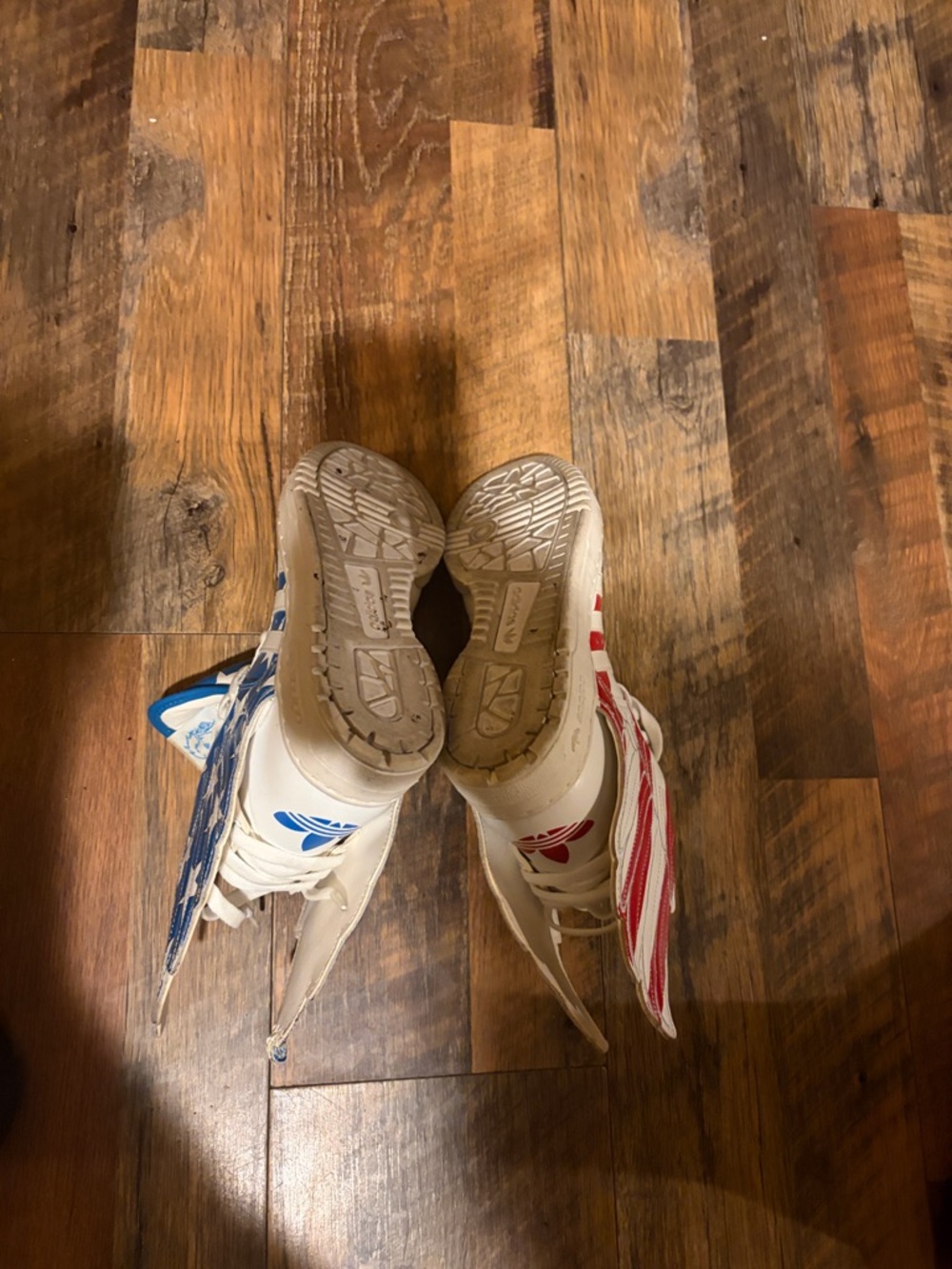 Adidas Jeremy Scott Kids Winged High-Tops in White with Red & Blue Accents - Picture 5 of 5